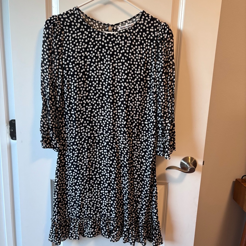 Reformation Black and White Polka Dot Mini Dress